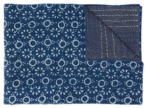 HomeRoots 50" Blue and Off-White Geometric Kantha Throw Blanket - Hand-Stitched Artisanal Comfort for Home Decor Cotton - 50"x70" 544538