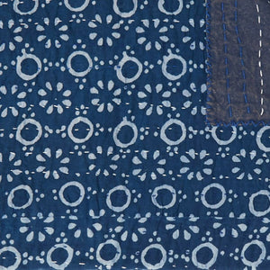HomeRoots 50" Blue and Off-White Geometric Kantha Throw Blanket - Hand-Stitched Artisanal Comfort for Home Decor Cotton - 50"x70" 544538