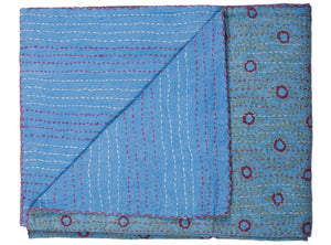 HomeRoots 50" Quilted Floral Throw Blanket in Blue, Burgundy & Green - Embroidered Cotton for Cozy Elegance 544539