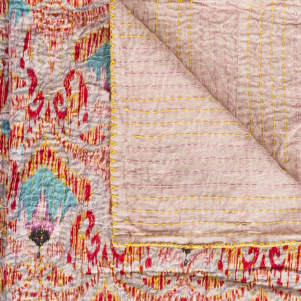 HomeRoots 50" Cozy Cotton Quilted Throw Blanket with Floral Embroidery in Red, Pink & Blue - Stylish Comfort! 544540