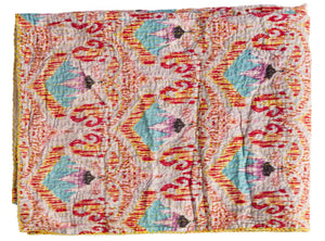 HomeRoots 50" Cozy Cotton Quilted Throw Blanket with Floral Embroidery in Red, Pink & Blue - Stylish Comfort! 544540