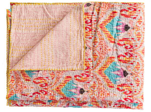 HomeRoots 50" Cozy Cotton Quilted Throw Blanket with Floral Embroidery in Red, Pink & Blue - Stylish Comfort! 544540