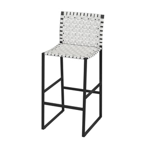 Butler Specialty Urban Rectangular Woven Leather Barstool With Back - Rustic Charm And Premium Iron Base Design White Iron,Leather,Steel Nail Heads 5445411-butler