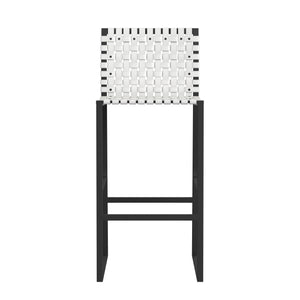 Butler Specialty Urban Rectangular Woven Leather Barstool With Back - Rustic Charm And Premium Iron Base Design White Iron,Leather,Steel Nail Heads 5445411-butler