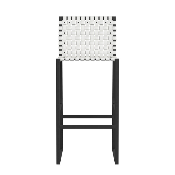 Butler Specialty Urban Rectangular Woven Leather Barstool With Back - Rustic Charm And Premium Iron Base Design White Iron,Leather,Steel Nail Heads 5445411-butler
