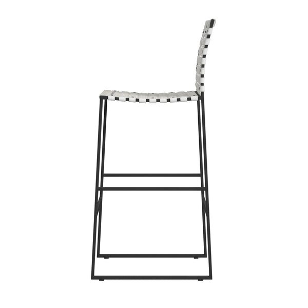 Butler Specialty Urban Rectangular Woven Leather Barstool With Back - Rustic Charm And Premium Iron Base Design White Iron,Leather,Steel Nail Heads 5445411-butler