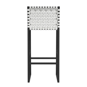 Butler Specialty Urban Rectangular Woven Leather Barstool With Back - Rustic Charm And Premium Iron Base Design White Iron,Leather,Steel Nail Heads 5445411-butler