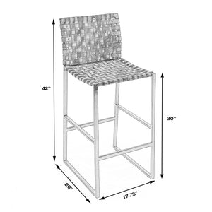 Butler Specialty Urban Rectangular Woven Leather Barstool With Back - Rustic Charm And Premium Iron Base Design White Iron,Leather,Steel Nail Heads 5445411-butler