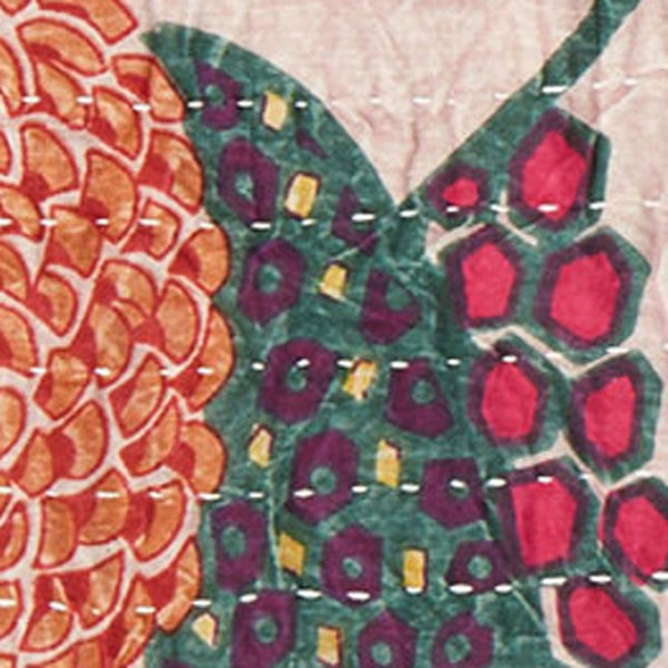 HomeRoots 50" Cozy Light Pink Orange Green Cotton Quilted Floral Throw Blanket – Handcrafted Embroidered Charm 544541