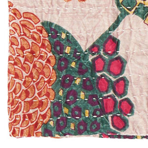 HomeRoots 50" Cozy Light Pink Orange Green Cotton Quilted Floral Throw Blanket – Handcrafted Embroidered Charm 544541