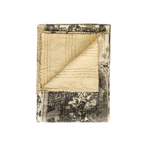 HomeRoots 50" Cotton Quilted Floral Throw Blanket – Cream & Dark Gray Embroidery for Cozy Elegance & Style 544542