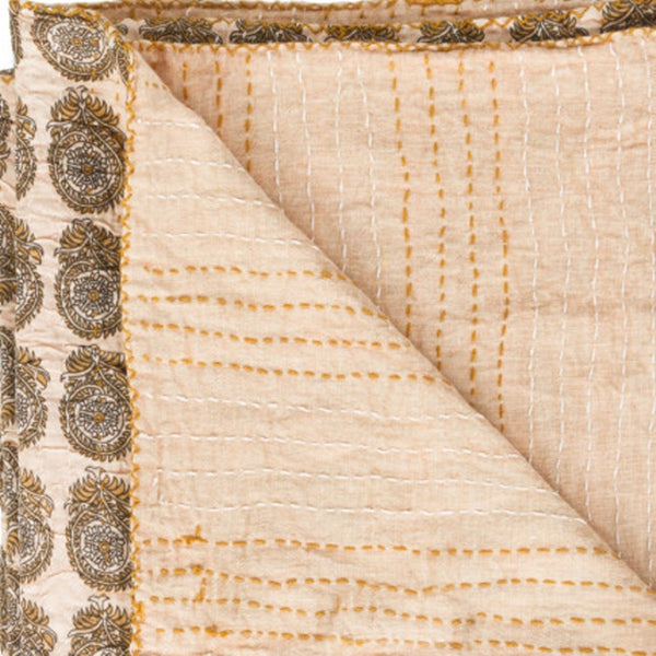 HomeRoots 50" Cozy Peach Orange & Gray Cotton Quilted Throw Blanket with Embroidery for Stylish Home Decor 544543
