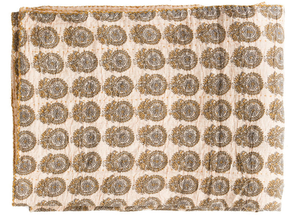HomeRoots 50" Cozy Peach Orange & Gray Cotton Quilted Throw Blanket with Embroidery for Stylish Home Decor 544543