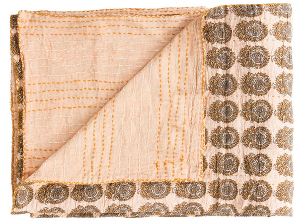 HomeRoots 50" Cozy Peach Orange & Gray Cotton Quilted Throw Blanket with Embroidery for Stylish Home Decor 544543