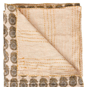 HomeRoots 50" Cozy Peach Orange & Gray Cotton Quilted Throw Blanket with Embroidery for Stylish Home Decor 544543