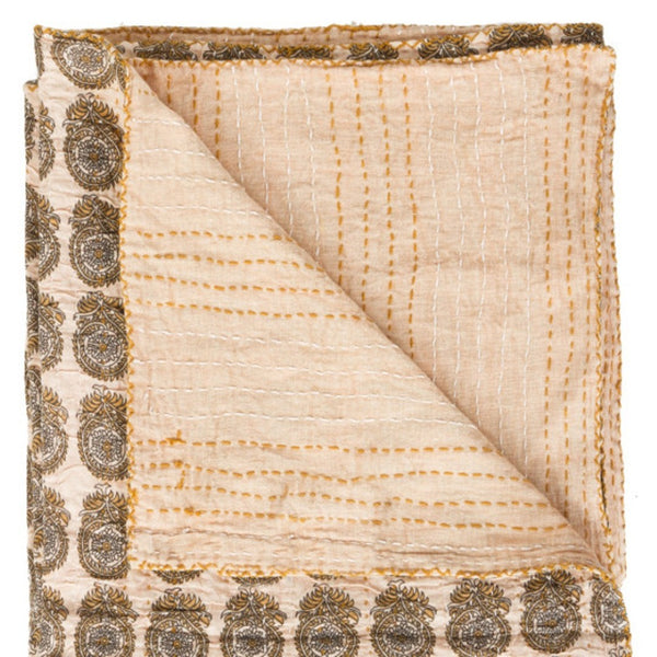 HomeRoots 50" Cozy Peach Orange & Gray Cotton Quilted Throw Blanket with Embroidery for Stylish Home Decor 544543