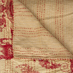 HomeRoots 50" Peach & Red Cotton Quilted Throw Blanket - Stylish, Cozy & Embroidered for Any Home Decor 544544