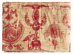 HomeRoots 50" Peach & Red Cotton Quilted Throw Blanket - Stylish, Cozy & Embroidered for Any Home Decor 544544