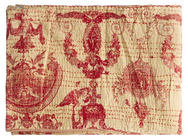 HomeRoots 50" Peach & Red Cotton Quilted Throw Blanket - Stylish, Cozy & Embroidered for Any Home Decor 544544