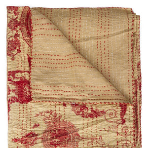 HomeRoots 50" Peach & Red Cotton Quilted Throw Blanket - Stylish, Cozy & Embroidered for Any Home Decor 544544