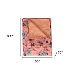HomeRoots 50" Colorful Cotton Quilted Floral Throw Blanket with Hand-Embroidered Details for Cozy Elegance 544545