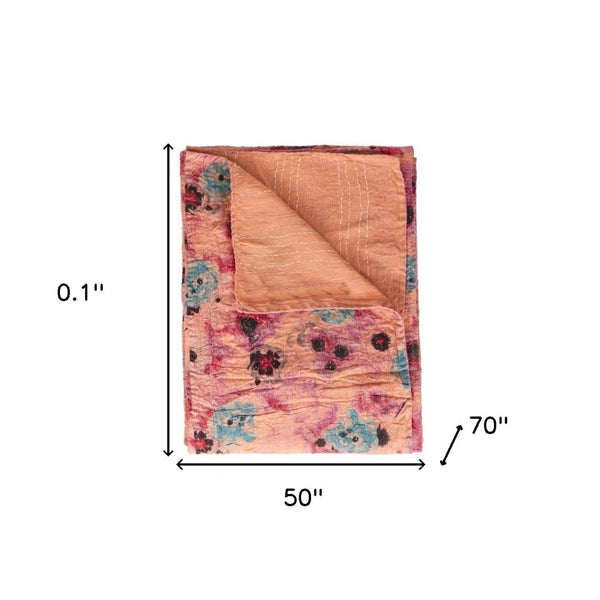 HomeRoots 50" Colorful Cotton Quilted Floral Throw Blanket with Hand-Embroidered Details for Cozy Elegance 544545