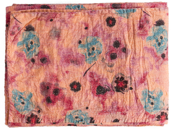 HomeRoots 50" Colorful Cotton Quilted Floral Throw Blanket with Hand-Embroidered Details for Cozy Elegance 544545