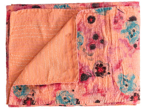 HomeRoots 50" Colorful Cotton Quilted Floral Throw Blanket with Hand-Embroidered Details for Cozy Elegance 544545