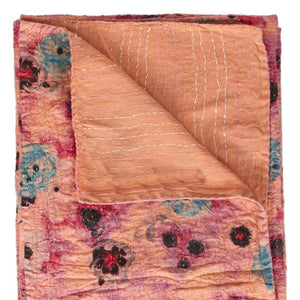 HomeRoots 50" Colorful Cotton Quilted Floral Throw Blanket with Hand-Embroidered Details for Cozy Elegance 544545