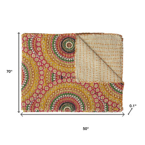 HomeRoots 50" Cozy Brown and Beige Quilted Kantha Throw Blanket – Handcrafted Cotton with Embroidery Charm 544546