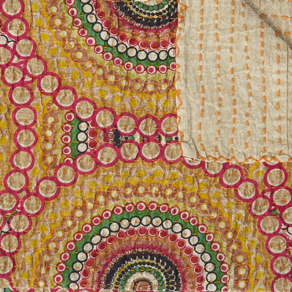 HomeRoots 50" Cozy Brown and Beige Quilted Kantha Throw Blanket – Handcrafted Cotton with Embroidery Charm 544546