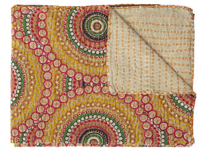 HomeRoots 50" Cozy Brown and Beige Quilted Kantha Throw Blanket – Handcrafted Cotton with Embroidery Charm 544546