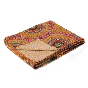 HomeRoots 50" Cozy Brown and Beige Quilted Kantha Throw Blanket – Handcrafted Cotton with Embroidery Charm 544546