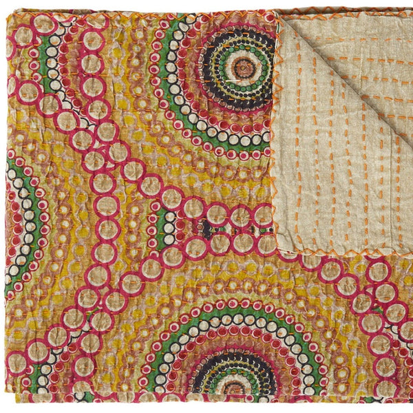 HomeRoots 50" Cozy Brown and Beige Quilted Kantha Throw Blanket – Handcrafted Cotton with Embroidery Charm 544546
