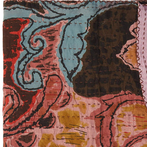 HomeRoots 50" Quilted Kantha Throw Blanket - Hand-Embroidered Brown and Pink Floral Design for Cozy Elegance Cotton - 50"x70" 544547