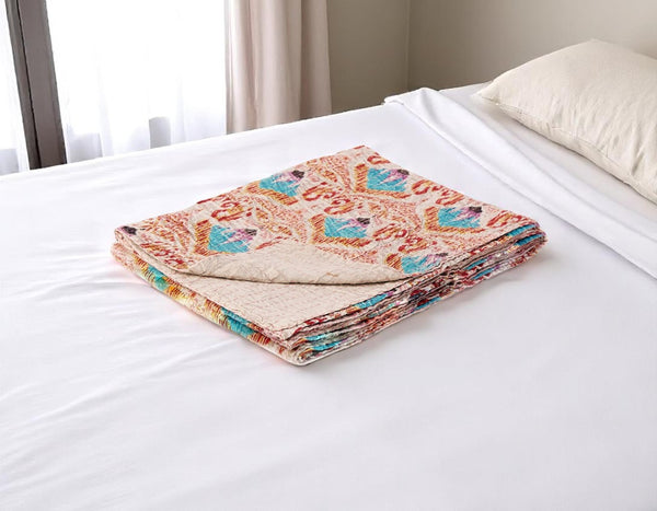 HomeRoots 50" Quilted Kantha Throw Blanket - Hand-Embroidered Brown and Pink Floral Design for Cozy Elegance Cotton - 50"x70" 544548