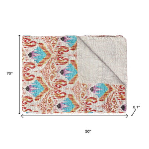 HomeRoots 50" Quilted Kantha Throw Blanket - Hand-Embroidered Brown and Pink Floral Design for Cozy Elegance Cotton - 50"x70" 544548