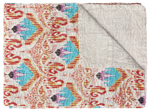 HomeRoots 50" Quilted Kantha Throw Blanket - Hand-Embroidered Brown and Pink Floral Design for Cozy Elegance Cotton - 50"x70" 544548