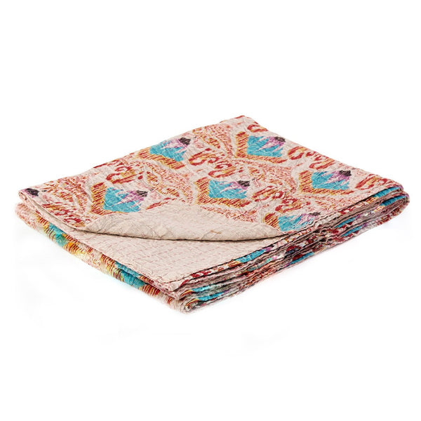 HomeRoots 50" Quilted Kantha Throw Blanket - Hand-Embroidered Brown and Pink Floral Design for Cozy Elegance Cotton - 50"x70" 544548