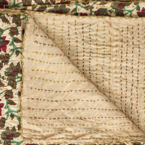 HomeRoots 50" Cozy Quilted Floral Throw Blanket in Cream, Brown & Red – Elegant Cotton Accent for Home Decor 544550