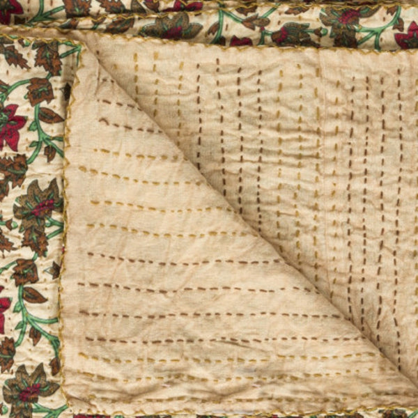 HomeRoots 50" Cozy Quilted Floral Throw Blanket in Cream, Brown & Red – Elegant Cotton Accent for Home Decor 544550