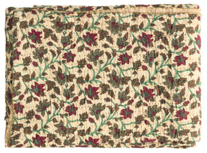 HomeRoots 50" Cozy Quilted Floral Throw Blanket in Cream, Brown & Red – Elegant Cotton Accent for Home Decor 544550