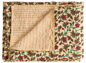 HomeRoots 50" Cozy Quilted Floral Throw Blanket in Cream, Brown & Red – Elegant Cotton Accent for Home Decor 544550