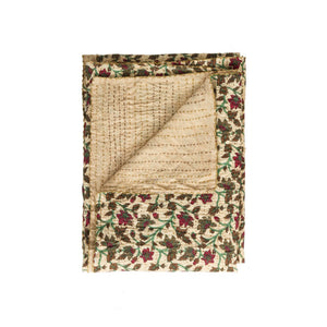HomeRoots 50" Cozy Quilted Floral Throw Blanket in Cream, Brown & Red – Elegant Cotton Accent for Home Decor 544550