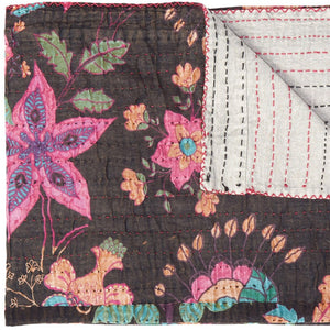 HomeRoots 50" Cozy Brown and Beige Floral Cotton Kantha Throw Blanket - Artisanal Quilted Comfort & Style 544551