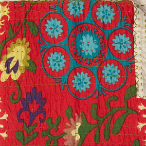 HomeRoots 50" Red Floral Kantha Throw Blanket – Handcrafted Embroidered Accent for Cozy Living Spaces Cotton - 50"x70" 544552