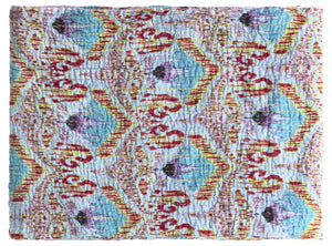 HomeRoots 50" Vibrant Cotton Quilted Floral Throw Blanket – Handmade Embroidery in Blue, Red & Yellow Accents 544554