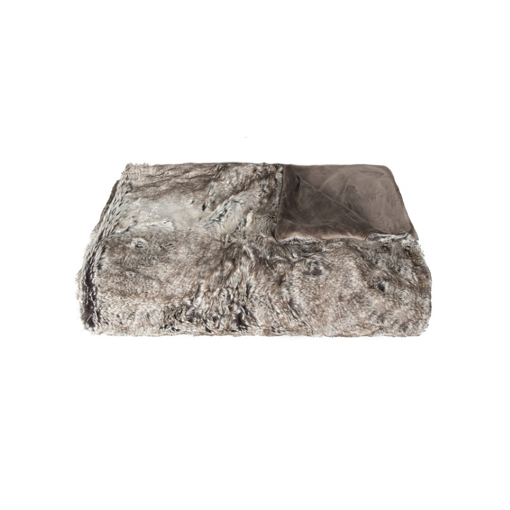 HomeRoots 50" Luxurious Brown and Light Brown Faux Fur Knitted Animal Print Throw Blanket for Cozy Comfort 544560