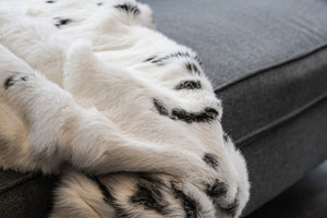 HomeRoots 50" Luxurious Black and White Rabbit Fur Plush Throw Blanket for Cozy Elegance and Warmth 544561