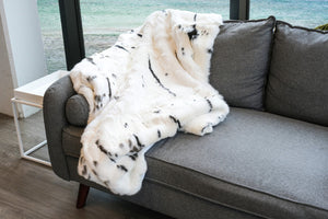 HomeRoots 50" Luxurious Black and White Rabbit Fur Plush Throw Blanket for Cozy Elegance and Warmth 544561